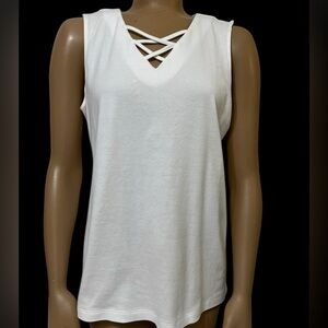 Talbots Ladies Sleeveless Cross Cross V-neck Tank Top White Small